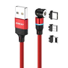ENKAY Cavo di ricarica magnetico girevole a 540 gradi 3 in 1 da USB a tipo C / 8 pin / Micro USB 2,4 A, lunghezza: 1 m (rosso)