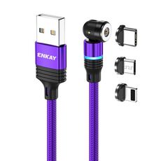 ENKAY Cavo di ricarica magnetico girevole a 540 gradi 3 in 1 da USB a tipo C / 8 pin / Micro USB 2,4 A, lunghezza: 1 m (viola)