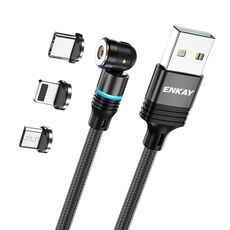 ENKAY Cavo di ricarica magnetico girevole a 540 gradi 3 in 1 da USB a tipo C / 8 pin / Micro USB 2,4 A, lunghezza: 2 m (nero)