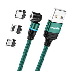 ENKAY Cavo di ricarica magnetico girevole a 540 gradi 3 in 1 da USB a tipo C / 8 pin / Micro USB 2,4 A, lunghezza: 2 m (verde)