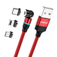 ENKAY Cavo di ricarica magnetico girevole a 540 gradi 3 in 1 da USB a tipo C / 8 pin / Micro USB 2,4 A, lunghezza: 2 m (rosso)