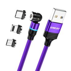 ENKAY Cavo di ricarica magnetico rotante a 540 gradi, 3 in 1, da USB a tipo C / 8 pin / Micro USB 2,4 A, lunghezza: 2 m (viola)
