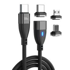 ENKAY Cavo di ricarica rapido magnetico 3 in 1 PD100W da tipo C a tipo C / 8 pin / micro USB, lunghezza cavo: 1 m (nero)