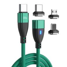 ENKAY Cavo di ricarica rapido magnetico 3 in 1 PD100W da tipo C a tipo C / 8 pin / micro USB, lunghezza cavo: 1 m (verde)