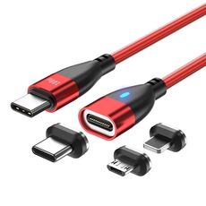 ENKAY Cavo di ricarica rapido magnetico 3 in 1 PD100W da tipo C a tipo C / 8 pin / micro USB, lunghezza cavo: 1,8 m (rosso)