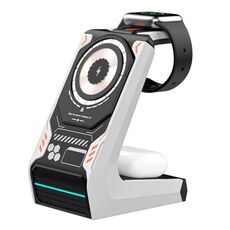 T21 Caricatore Mecha 3 in 1 per cellulare Orologio Auricolare Dock station di ricarica wireless da tavolo (Beige)
