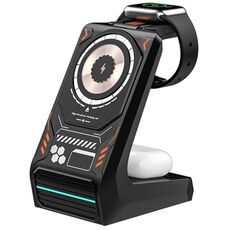 T21 3 in 1 Mecha Caricatore per cellulare Orologio Auricolare Desktop Wireless Dock Station di ricarica (Nero)