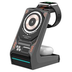 T21 3 in 1 Mecha Caricatore per cellulare Orologio Auricolare Desktop Dock di ricarica wireless (Grigio)
