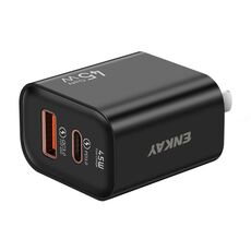 ENKAY FC-001 Caricatore rapido a doppia porta USB-A + USB-C / Type-C da 45 W, presa americana (nero)