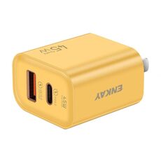 ENKAY FC-001 Caricabatterie rapido a doppia porta USB-A + USB-C / Type-C da 45 W, presa americana (giallo)