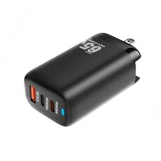 Adattatore tablet portatile TE-65W GaN PD65W doppio USB-C/Tipo-C+USB-A, spina americana (nero)