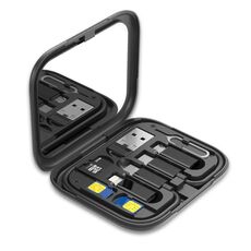 Kit cavo di ricarica per adattatore USB multifunzione HE-C098 con specchio per il trucco e supporto per telefono (nero)
