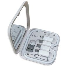 Kit cavo di ricarica per adattatore USB multifunzione HE-C098 con specchio per il trucco e supporto per telefono (bianco)