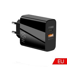 Caricabatterie GaN USB-C/Type-C+USB a doppia porta da 65 W Caricabatterie universale per laptop QC3.0 Spina europea nero