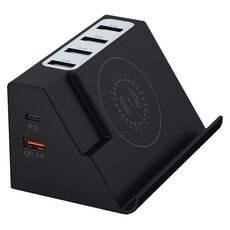 PD 20 W + ricarica wireless QC 3.0 + caricabatterie multifunzione a 6 porte (spina UK)