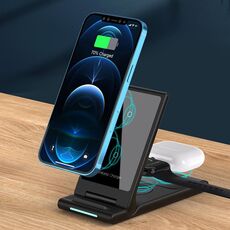 Caricabatterie wireless portatile pieghevole multifunzionale 3 in 1 da 15 W (nero)