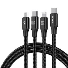 ROMOSS PD100W Cavo dati 3 in 1 da tipo C/USB-C a 8 pin e tipo C e linea di ricarica rapida micro 1,5 m (nero)