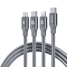 ROMOSS PD100W Cavo dati 3 in 1 da tipo C/USB-C a 8 pin e tipo C e linea di ricarica rapida micro 1,5 m (grigio)