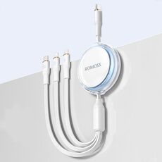 ROMOSS PD100W Cavo dati retrattile 3 in 1 da tipo C/USB-C a 8 pin e tipo C e linea micro 1,1 m (bianco)