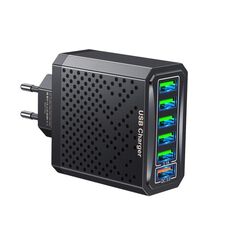 Adattatore di alimentazione per caricabatterie da viaggio USB a ricarica rapida multifunzionale a 6 porte, modello: spina europea nera