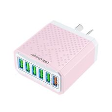 Adattatore di alimentazione per caricabatterie da viaggio USB a ricarica rapida multifunzionale a 6 porte, modello: spina AU rosa