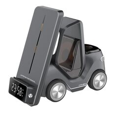 T20 Caricabatterie wireless per sveglia da tavolo 5 in 1 a forma di auto con luce atmosferica (grigio)