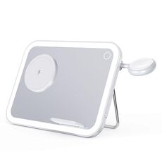 Caricatore wireless con luce notturna per specchio per trucco LED pieghevole magnetico 3 in 1 MagSafe da 15 W (bianco)