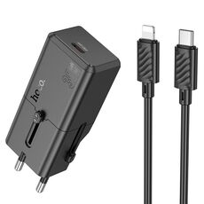 Caricabatterie da viaggio universale hoco AC25 Mini Single Port PD30W con cavo da tipo C a 8 pin (nero)