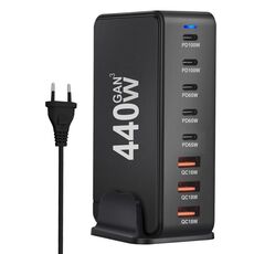 Caricabatterie da viaggio con adattatore di alimentazione USB GaN da 440 W con 3 porte USB, 5 porte PD, spina: spina UE (nero)