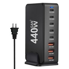 Caricabatterie da viaggio con adattatore di alimentazione USB GaN da 440 W con 3 porte USB, spina USA, 5 porte PD (nero)