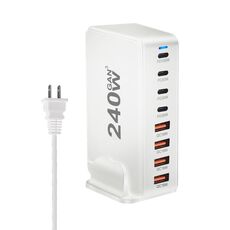 YMS-858 GaN 240W USB x 4, Caricabatterie rapido USB-C / Type-C x 4, Tipo di spina: spina USA (bianco)