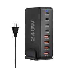 YMS-858 GaN 240W USB x 4, Caricabatterie rapido USB-C / Type-C x 4, Tipo di spina: spina USA (nero)