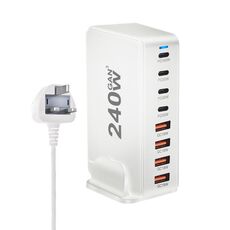 YMS-858 GaN 240W USB x 4, Caricabatterie rapido USB-C / Type-C x 4, Tipo di spina: spina UK (bianco)