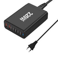 5C2A-220W GaN 220W USB x 2, Caricabatterie rapido USB-C / Type-C x 5, Tipo di spina: spina UE (nero)