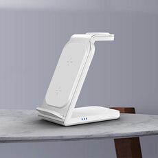 SW17 Caricabatterie wireless verticale in metallo 3 in 1 (argento)