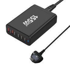 Caricabatterie rapido da tavolo 155W 4Type-C, 2USB 6 porte, tipo di spina: spina UK (nero)