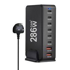 YMX-986 286W 6Type-C, 3USB 8-Ports Caricabatterie rapido da tavolo, tipo di spina: spina UK (nero)