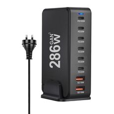 YMX-986 286W 6Type-C, 3USB 8-Ports Caricabatterie rapido da tavolo, tipo di spina: spina AU (nero)
