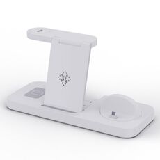 Per Apple Watch B21 6 in 1 Caricabatterie wireless pieghevole universale per telefono cellulare/auricolare (bianco)