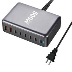 Caricabatterie da tavolo multiporta GaN 6 Type-C 2 USB da 500 W con condivisione, spina: spina USA (grigio)