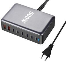Caricabatterie da tavolo multiporta GaN 6 Type-C 2 USB da 500 W con condivisione, spina: spina UE (grigio)