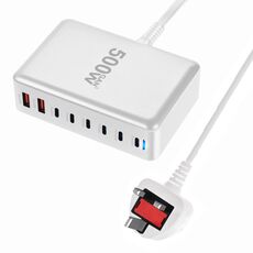 Caricabatterie da tavolo multiporta da 500 W GaN 6 Type-C 2 USB, spina: spina UK (bianco)