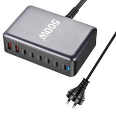 Caricabatterie da tavolo multiporta GaN 6 Type-C 2 USB da 500 W con condivisione, spina: spina AU (grigio)