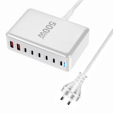 Caricabatterie da tavolo multiporta GaN 6 Type-C 2 USB da 500 W con condivisione, spina: spina AU (bianco)