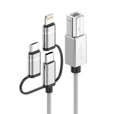 Cavo per stampante per strumenti MIDI Micro USB a USB-B, 8 pin, tipo C, 3 in 1, lunghezza: 1 m, lunghezza: 1 m (argento)