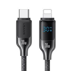 Cavo dati veloce USAMS SJ741 da 30 W USB-C / Tipo-C a 8 pin in lega di zinco con display digitale, lunghezza: 1,2 m (colore pistola)