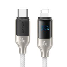 Cavo dati veloce con display digitale in lega di zinco USAMS SJ741 da 30 W USB-C / Tipo-C a 8 pin, lunghezza: 1,2 m (titanio)