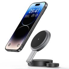 USAMS CD234 Caricabatterie magnetico wireless rapido pieghevole 3 in 1 (colore pistola)