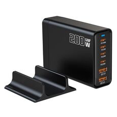 Caricabatterie da tavolo multiporta GaN 4 Type-C 2 USB da 200 W con condivisione, spina: spina UK (nero)