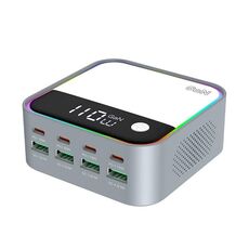 Stazione di ricarica da tavolo multiporta con display digitale intelligente WLX-M8 da 120 W, spina UE (grigio bianco)